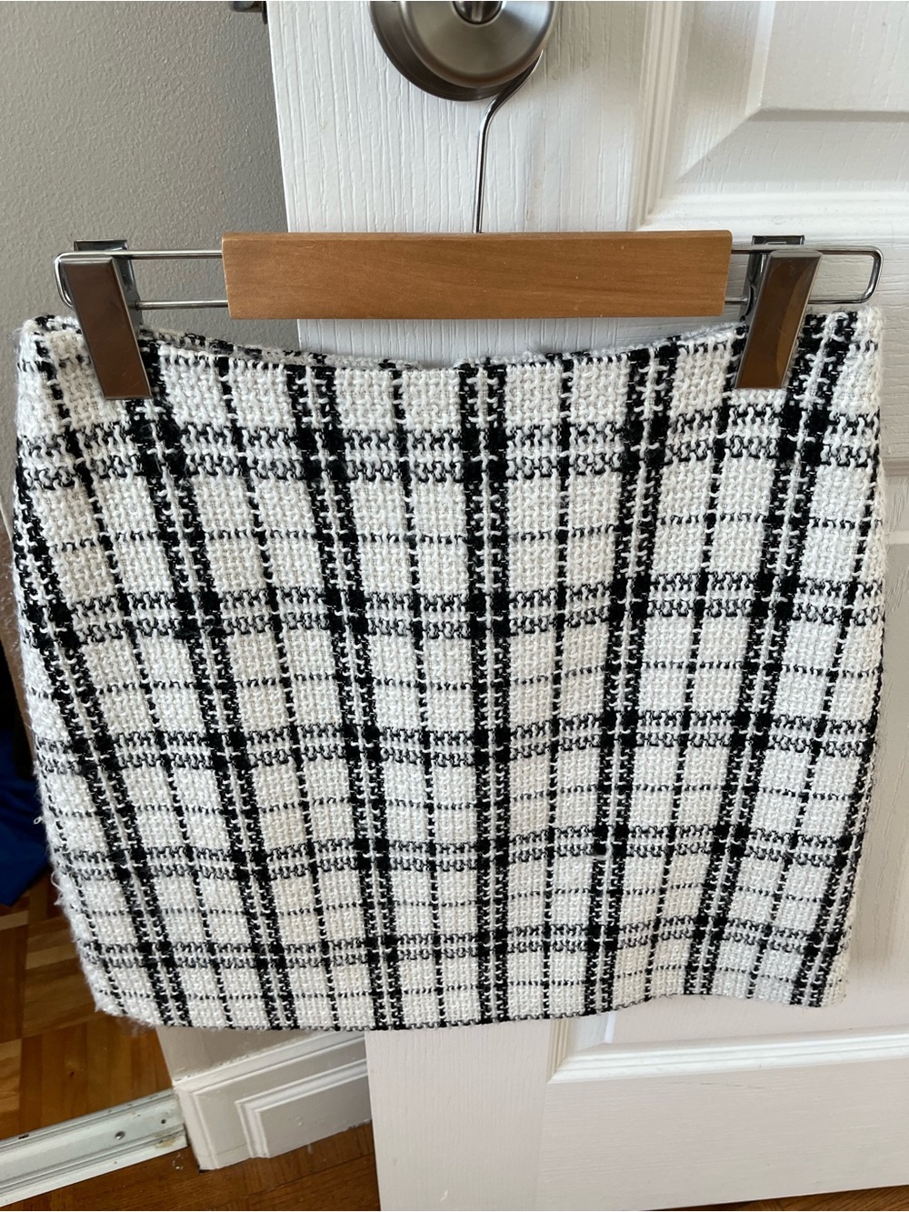 Ever New Black and White Plaid Tweed Mini Skirt